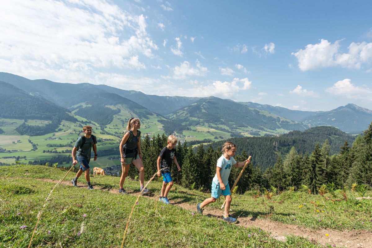 Familienwanderung auf der Alm beim Lettlkaser in Leogang